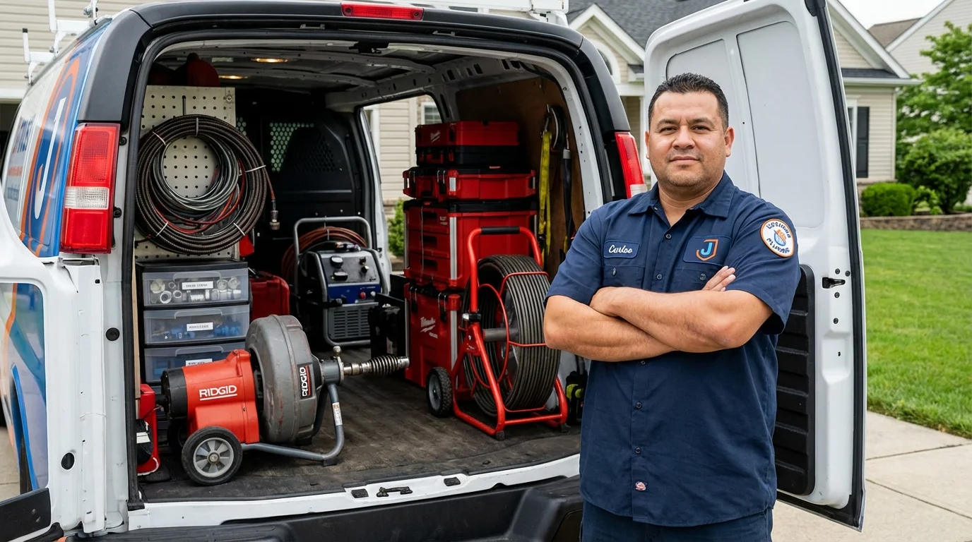 Professional drain cleaning equipment and Johns Plumbing LLC plumber in Windsor