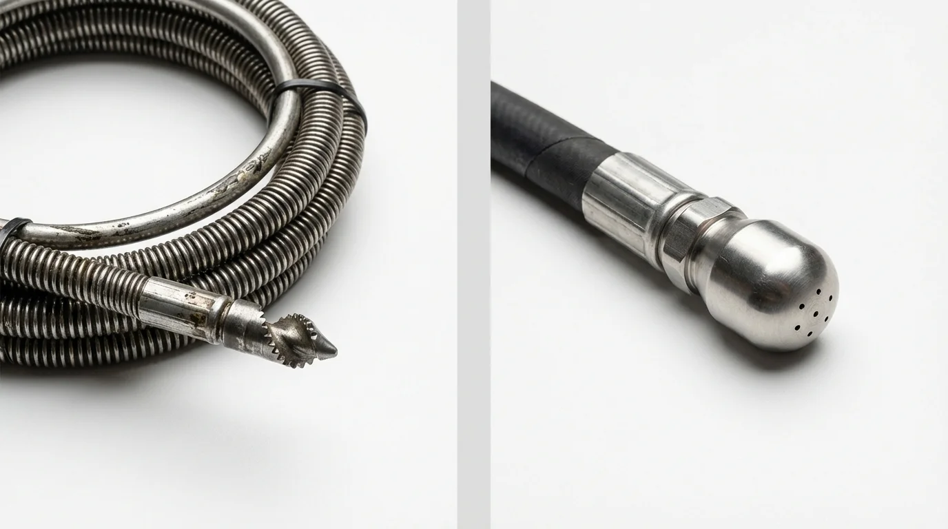 Drain snake cable and hydro jetting nozzle used for drain cleaning in Windsor, NC