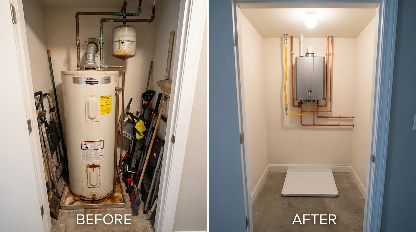 Tank water heater versus wall-mounted tankless unit comparison for Windsor, NC homeowners
