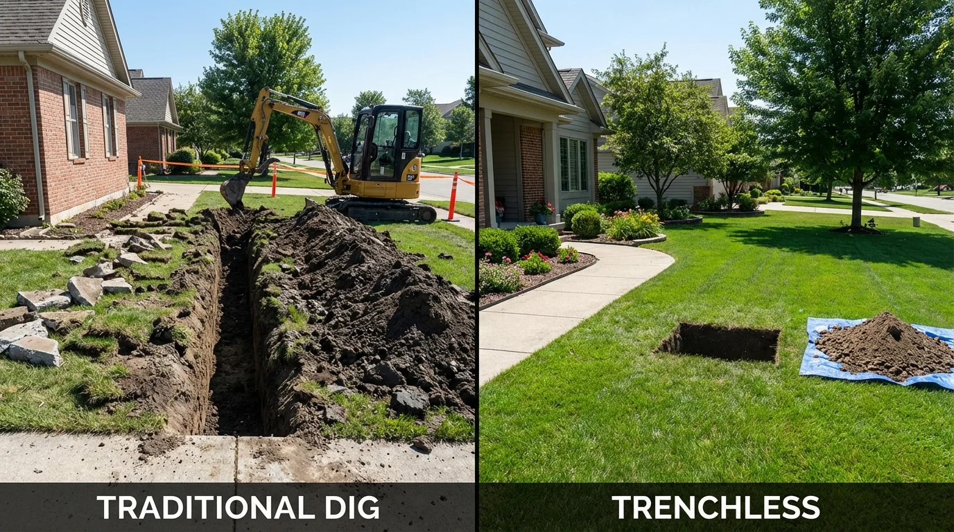 Trenchless sewer repair with minimal yard damage versus traditional excavation in Windsor, NC